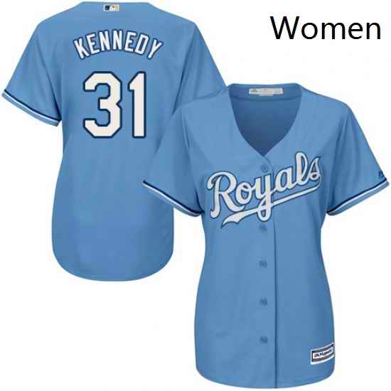 Womens Majestic Kansas City Royals 31 Ian Kennedy Authentic Light Blue Alternate 1 Cool Base MLB Jersey